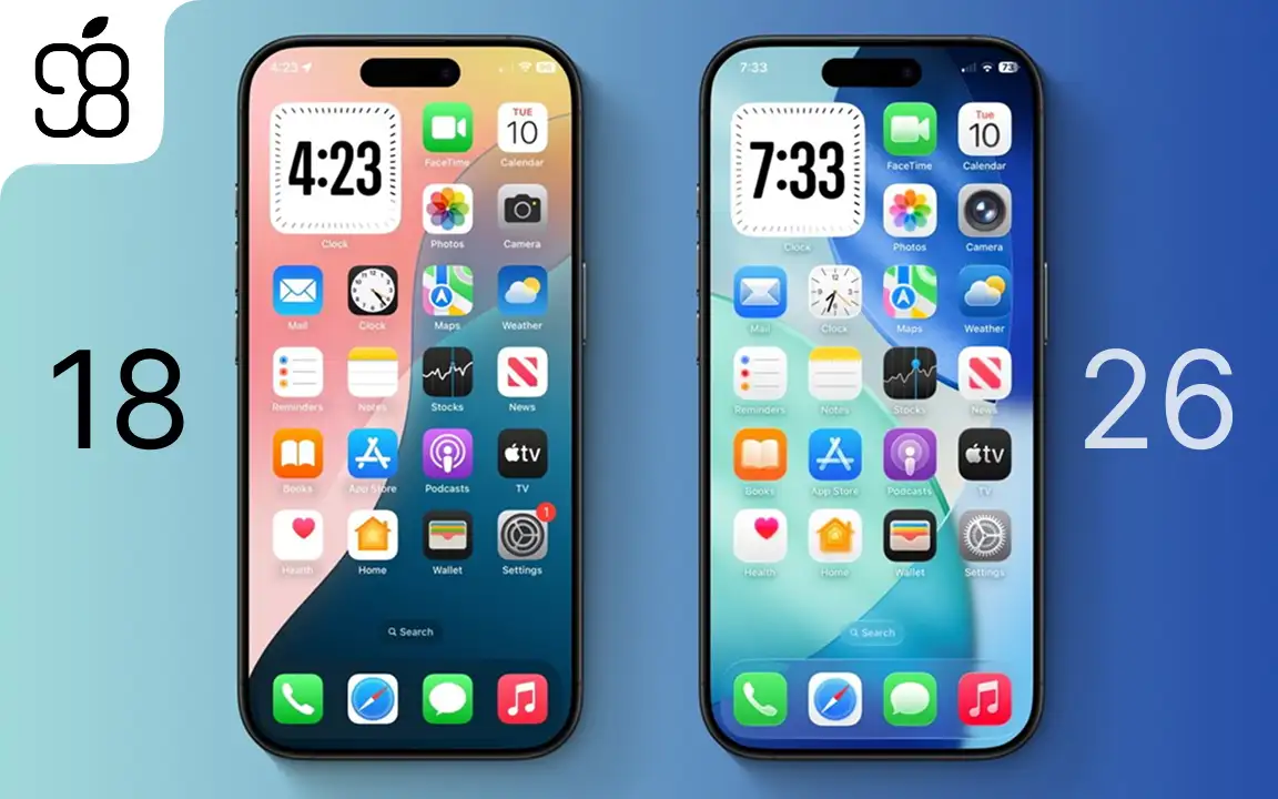 بررسی تفاوت های iOS 18 و iOS 26 با طراحی جدید Liquid Glass