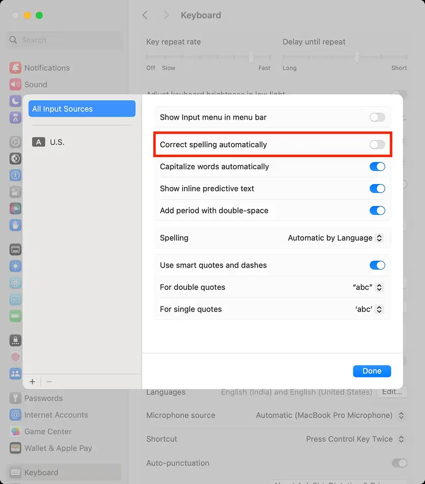 غیرفعال سازی تصحیح خودکار