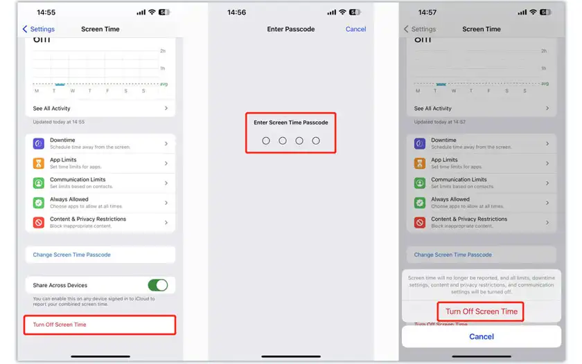 غیرفعال سازی کامل Screen Time