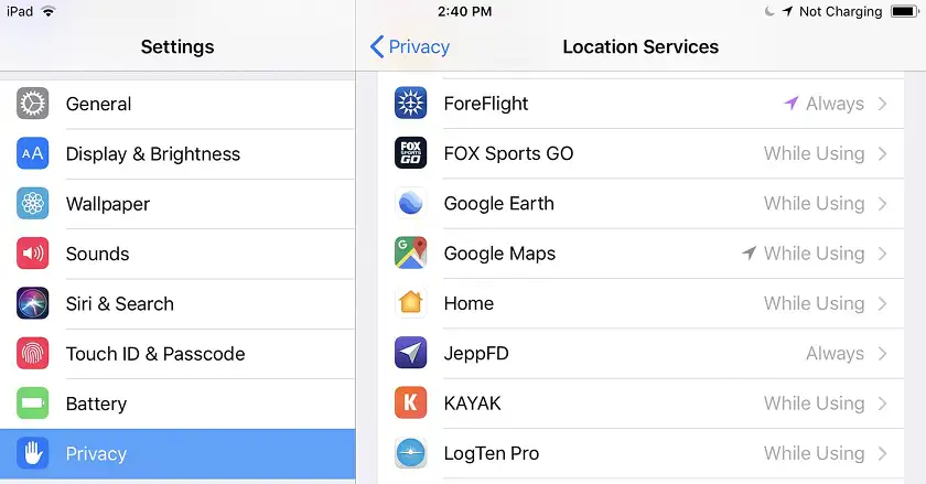 مدیریت و خاموش کردن لوکیشن آیپد