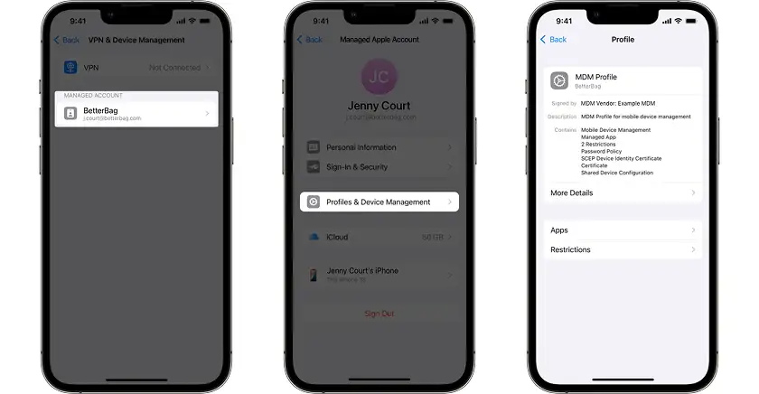 بررسی وجود پروفایل MDM