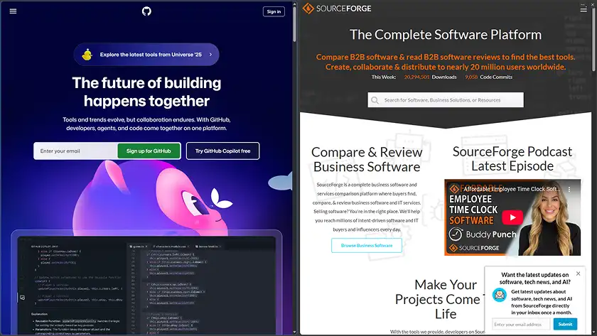 وبسایت های GitHub و SourceForge
