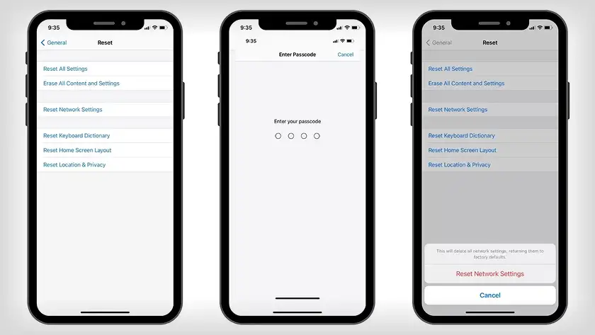 ریست کردن تنظیمات شبکه آیفون
