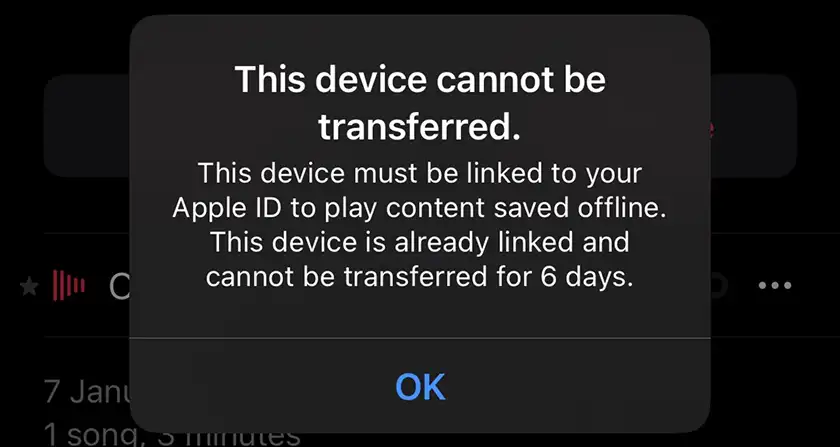 ارور This device cannot be transferred اپل موزیک