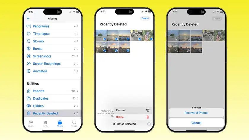 بازیابی عکس و فیلم های حذف شده آیفون از بخش Recently Deleted گالری آیفون