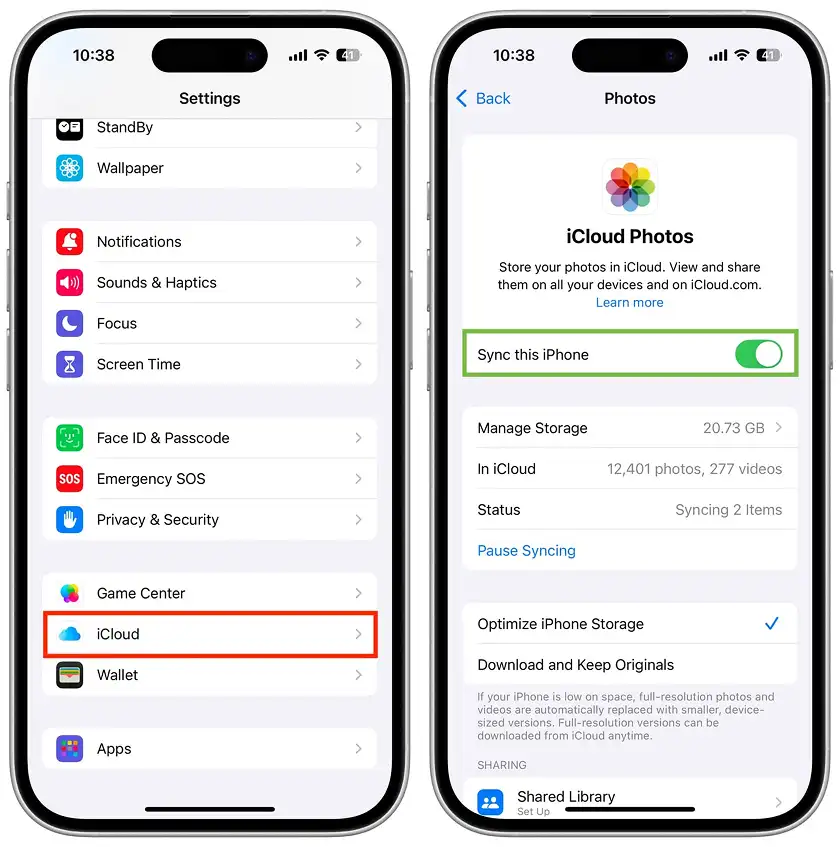 تنظیمات iCloud Photos آیفون