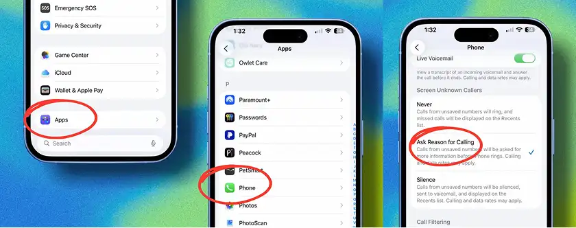 مدیریت تماس های ناشناس در iOS 26