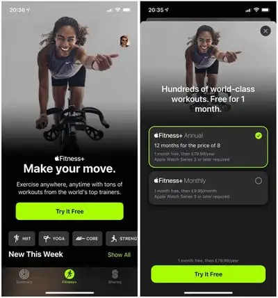 Activate Apple Fitness+ subscription within the App